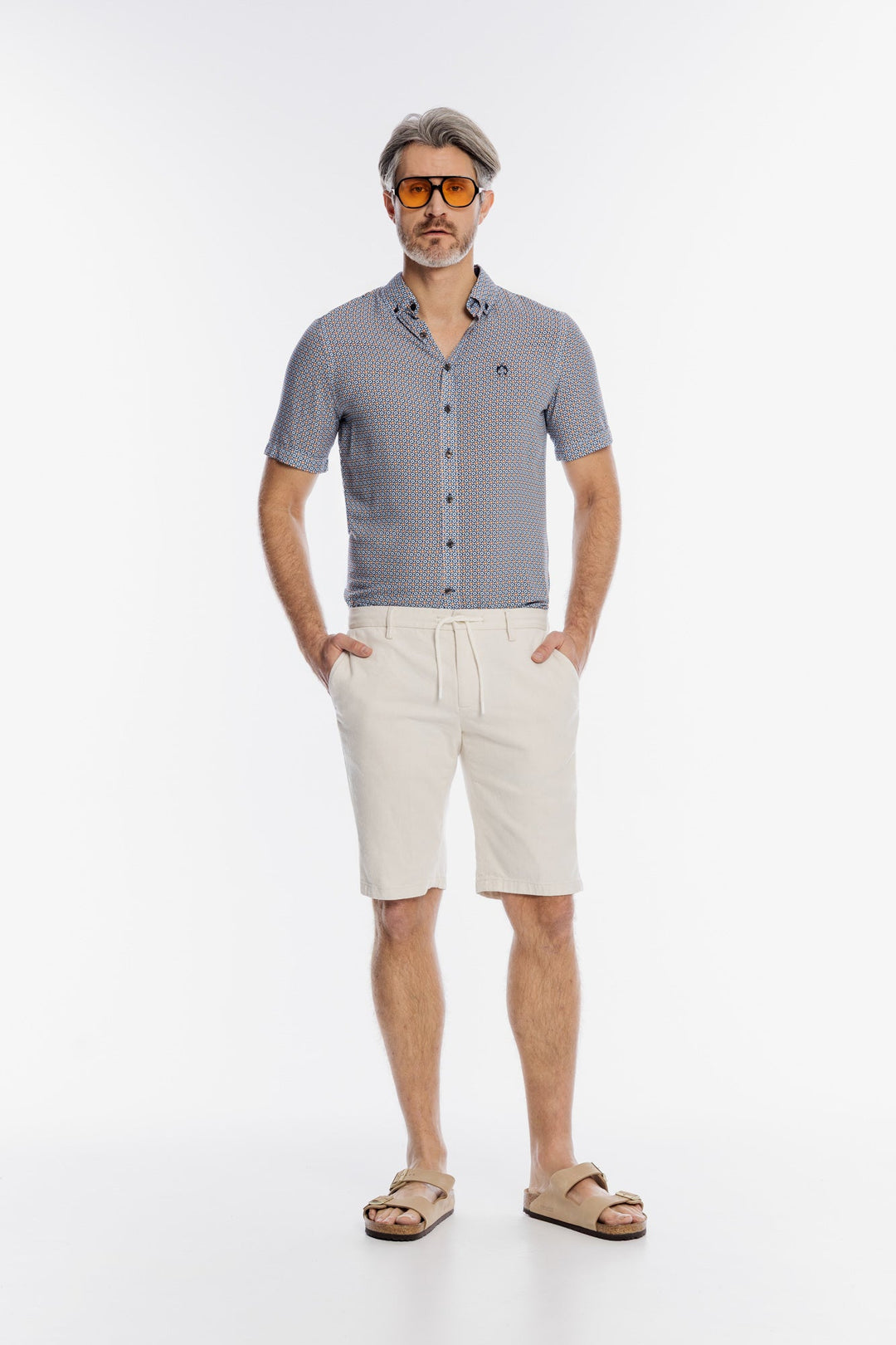 Alberto Beige Linen Bermuda Shorts with Drawstring