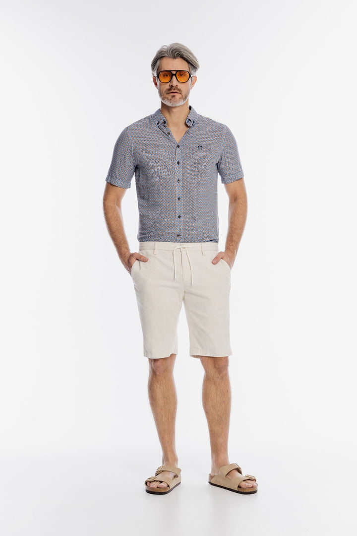 Alberto Beige Linen Bermuda Shorts with Drawstring