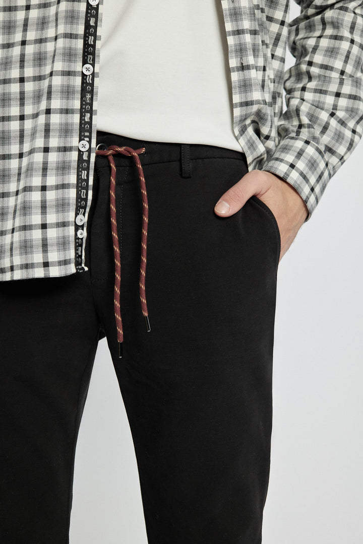 Men's Black Trousers with a Sporty Drawstring Waist