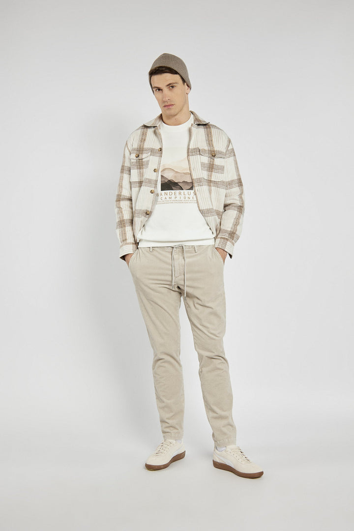 Comfortable Men's Beige Trousers with a Decorative Drawstring