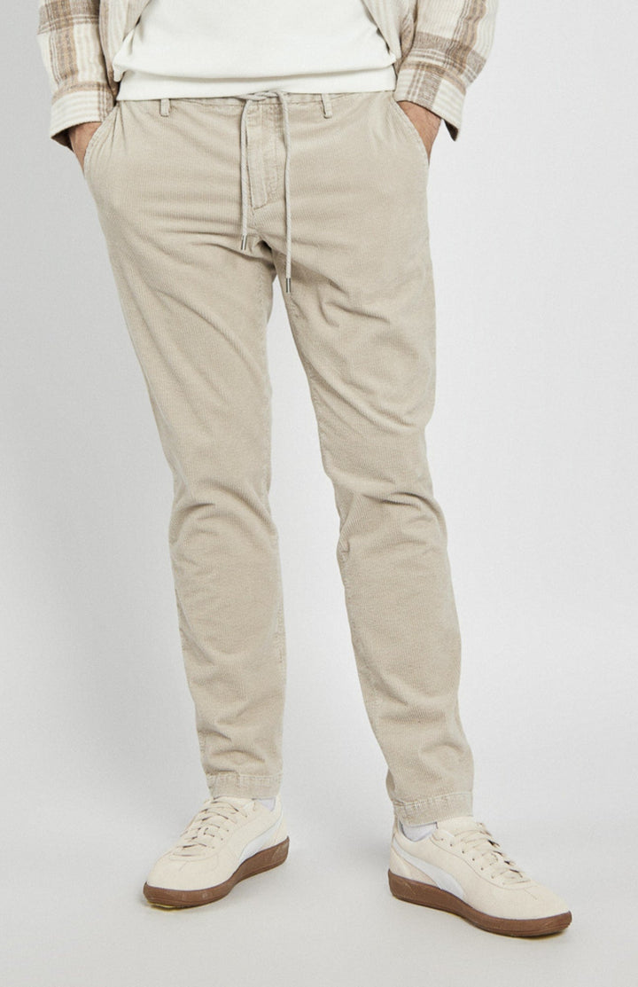 Comfortable Men's Beige Trousers with a Decorative Drawstring