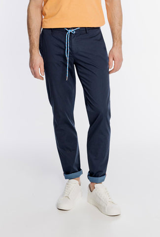 Alberto Navy Trousers with Light Blue Drawcord