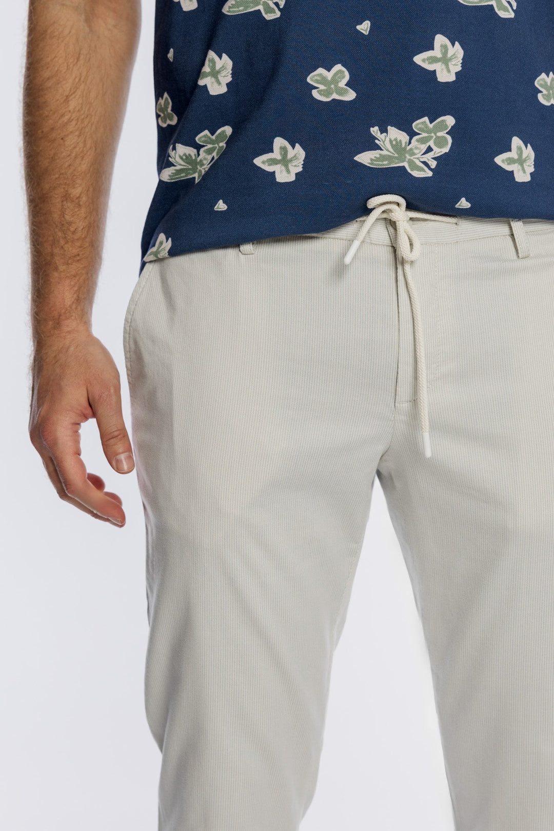 Alberto Men's Beige Chinos with Drawstring