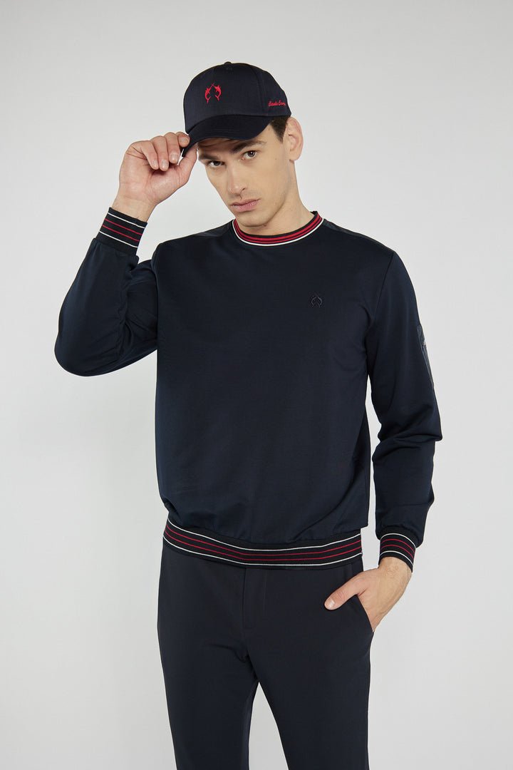 Men's navy blue Campione sweatshirt with contrasting ribbing