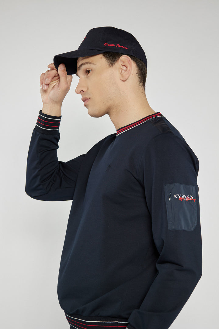 Men's navy blue Campione sweatshirt with contrasting ribbing