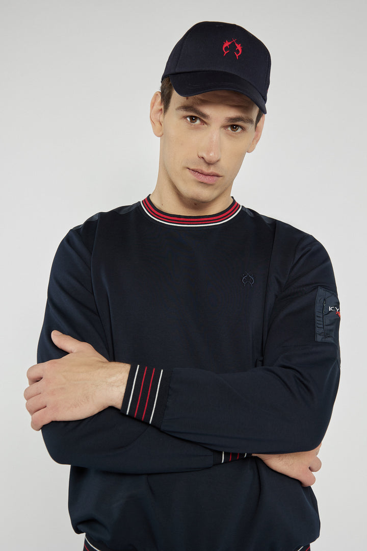 Men's navy blue Campione sweatshirt with contrasting ribbing