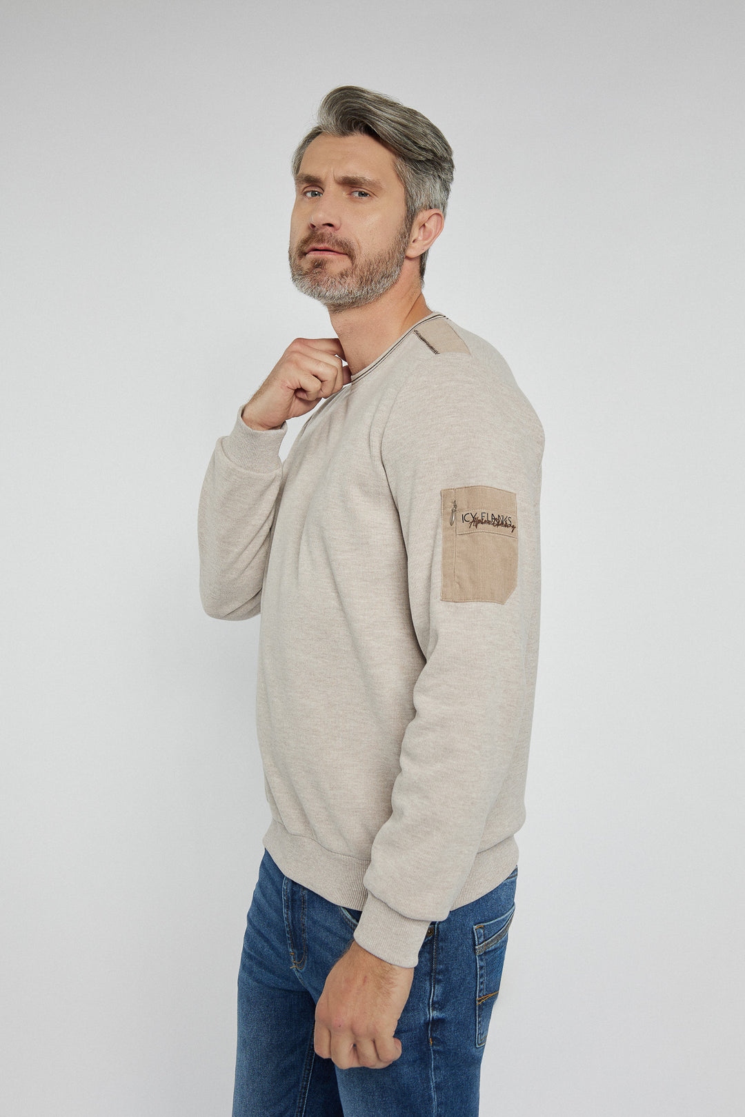 Men's Campione beige round neck sweater