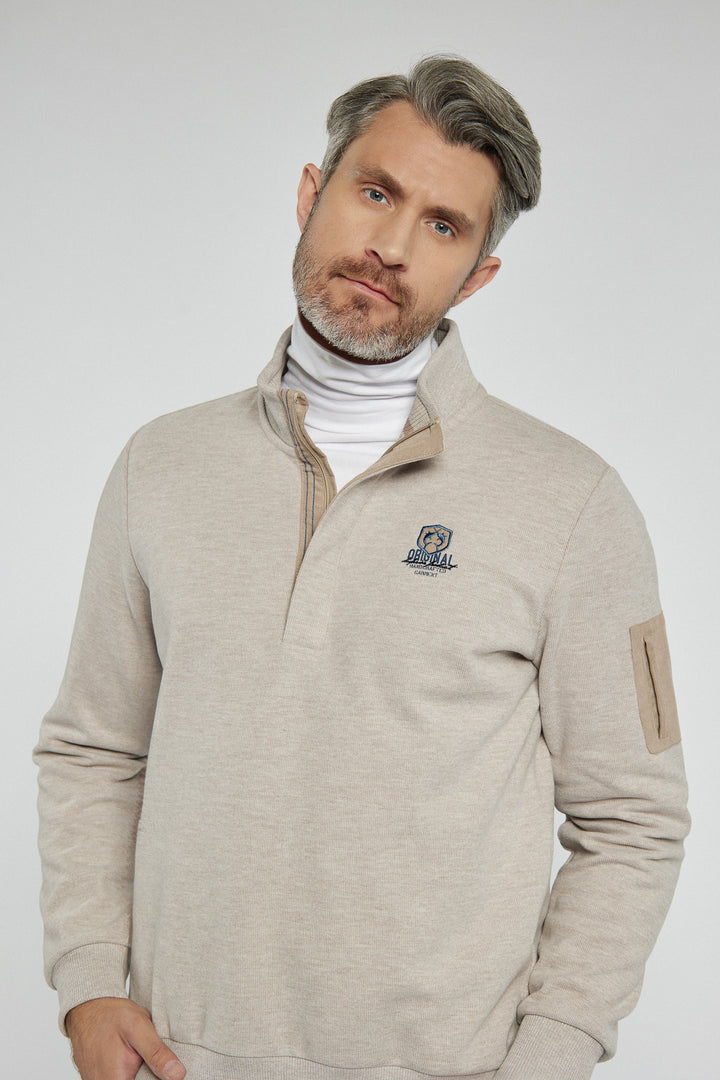 Campione men's beige sweater with stand-up collar