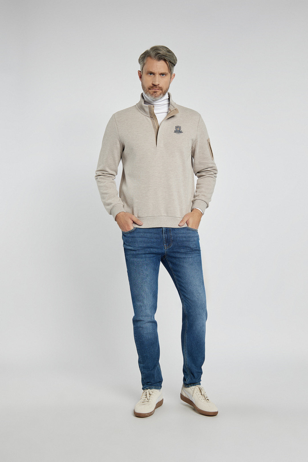 Campione men's beige sweater with stand-up collar