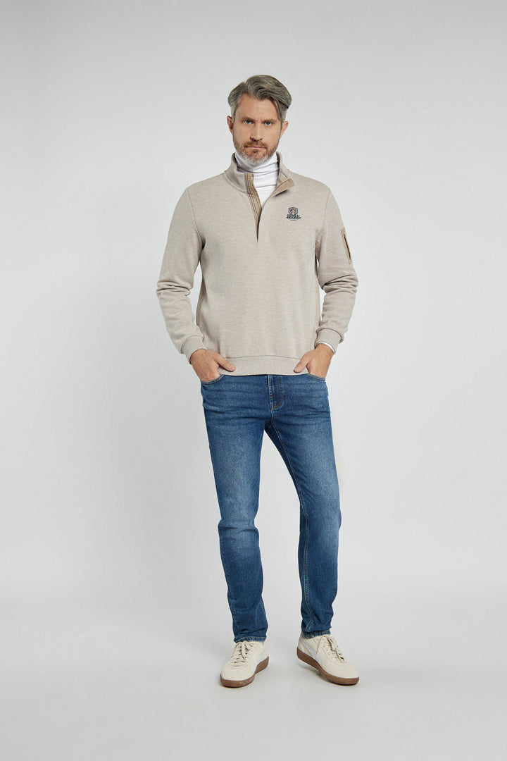 Campione men's beige sweater with stand-up collar