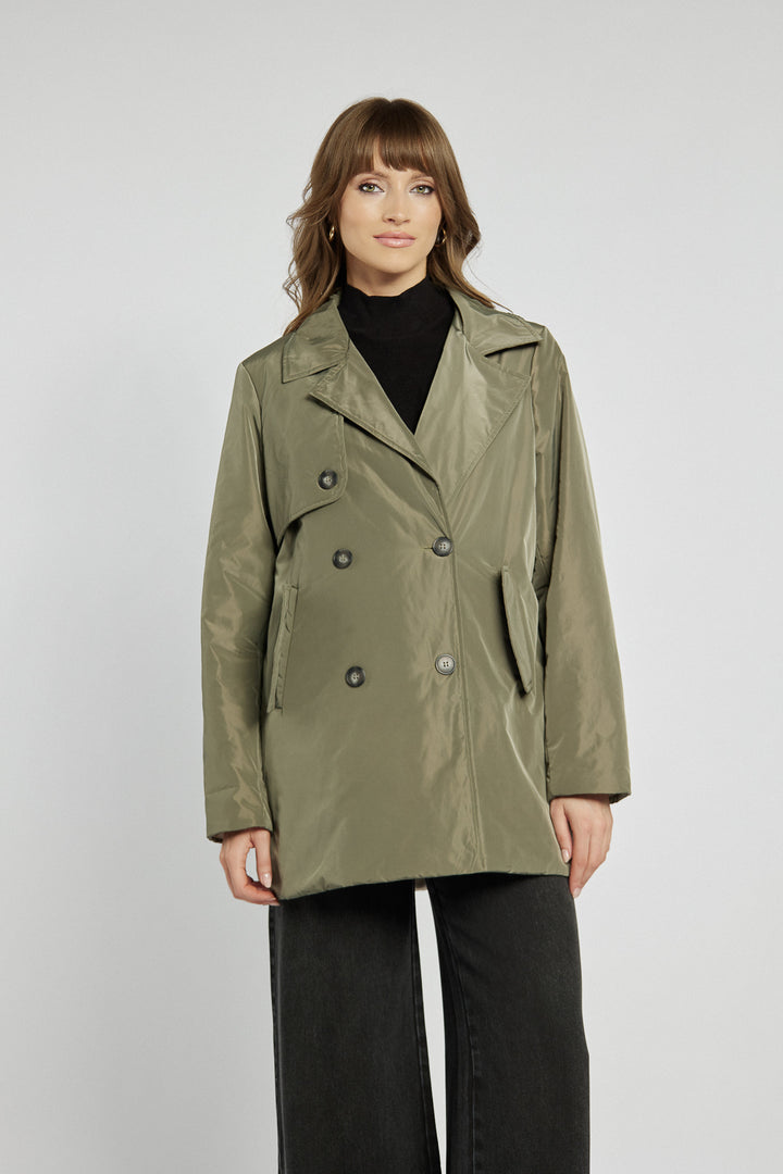 Women's double-breasted trench coat in khaki