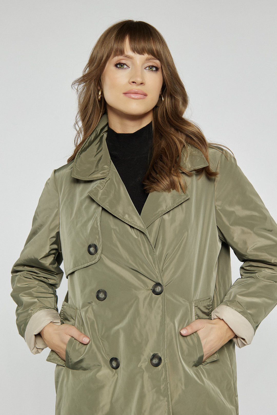 Women's double-breasted trench coat in khaki