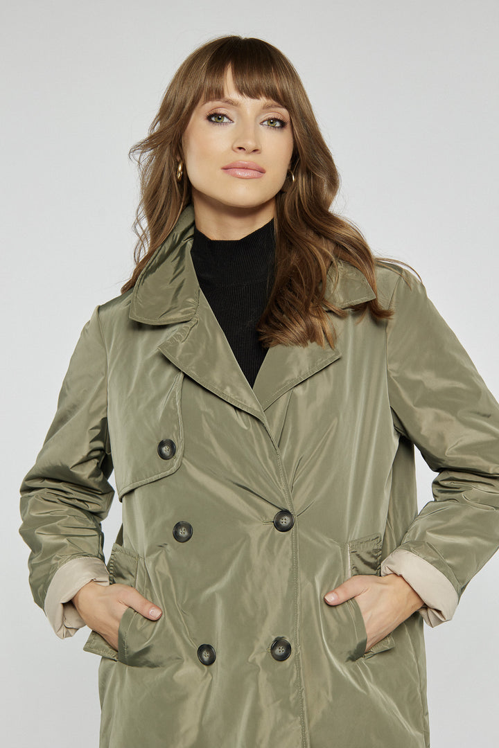 Women's double-breasted trench coat in khaki