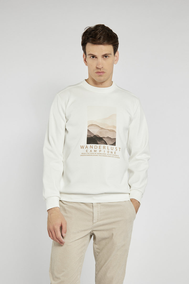Men's white Campione sweatshirt with mountain print