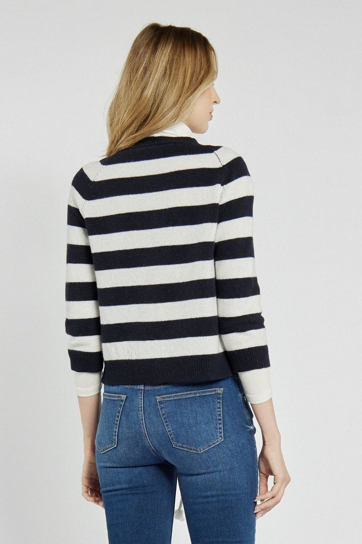 Cardigan with wide navy blue and white stripes