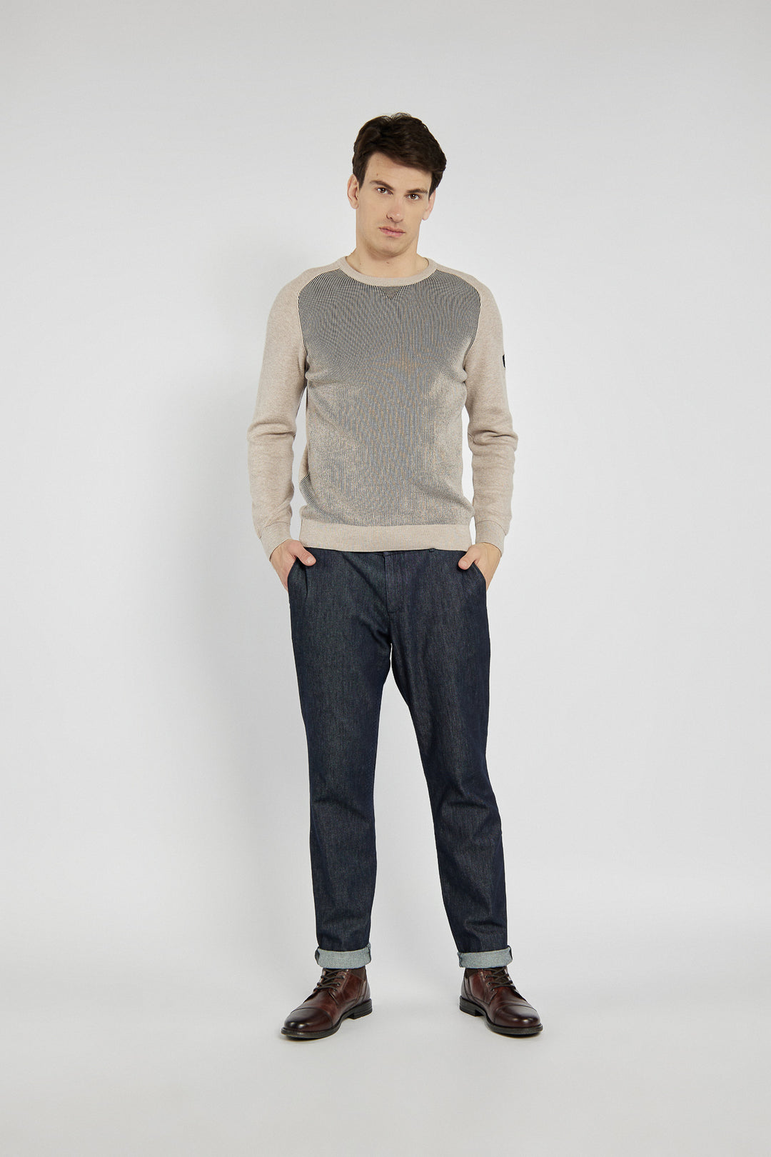 Campione men's beige sweater with optical pattern