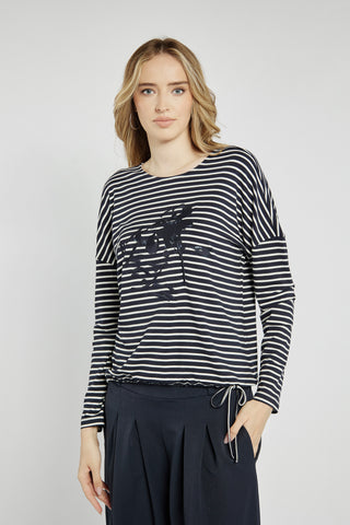 Striped blouse with embroidered lettering