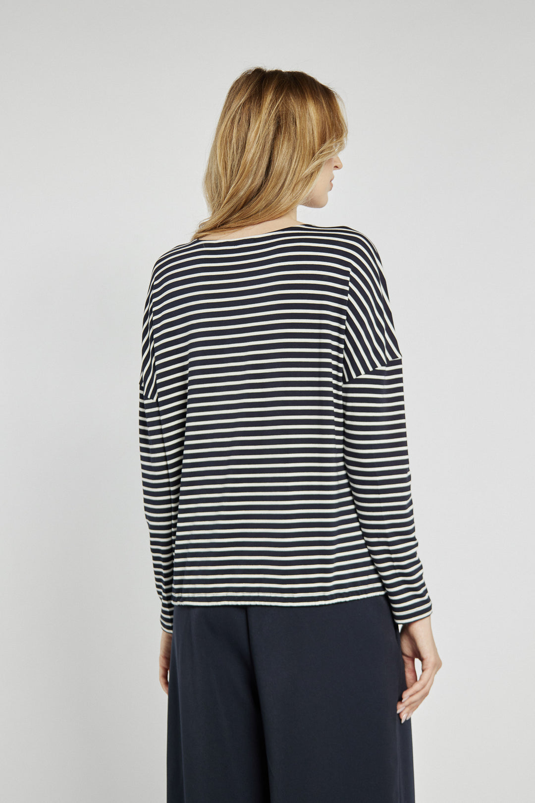 Striped blouse with embroidered lettering