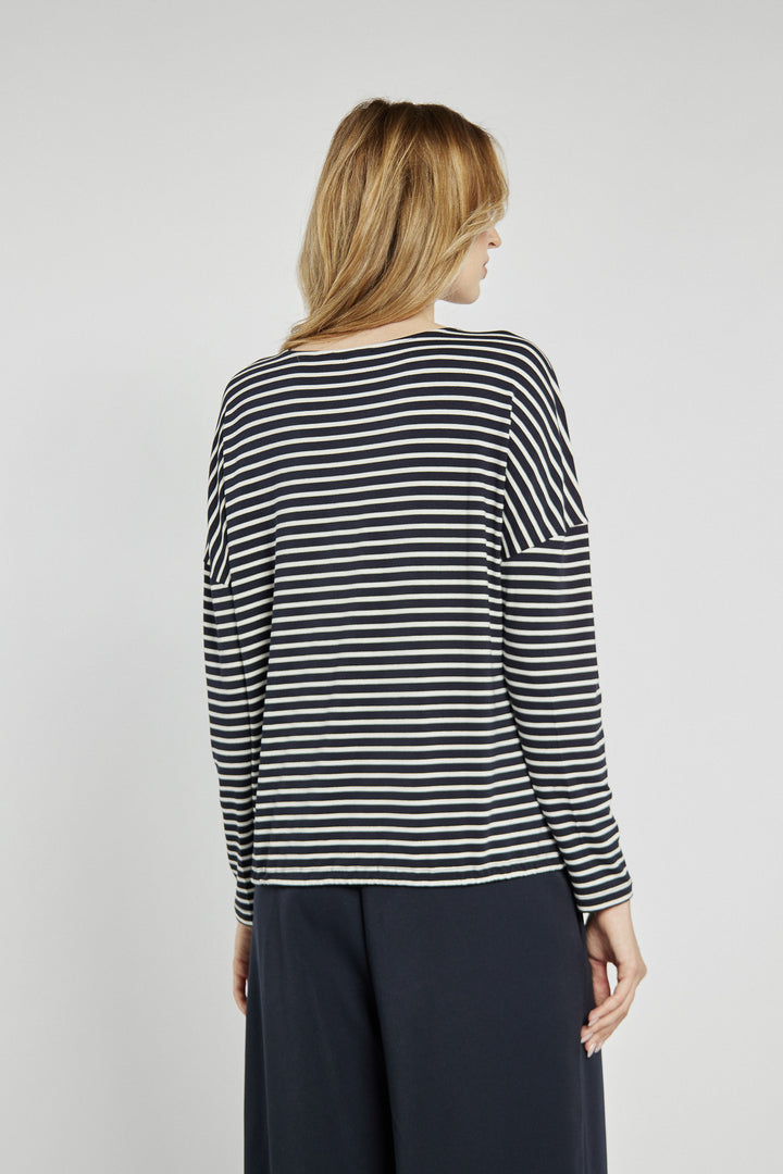 Striped blouse with embroidered lettering