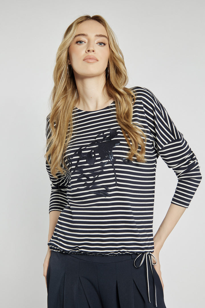 Striped blouse with embroidered lettering