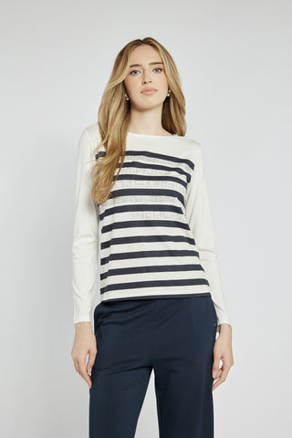 Striped blouse with rhinestone appliqué