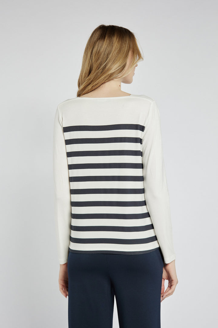 Striped blouse with rhinestone appliqué