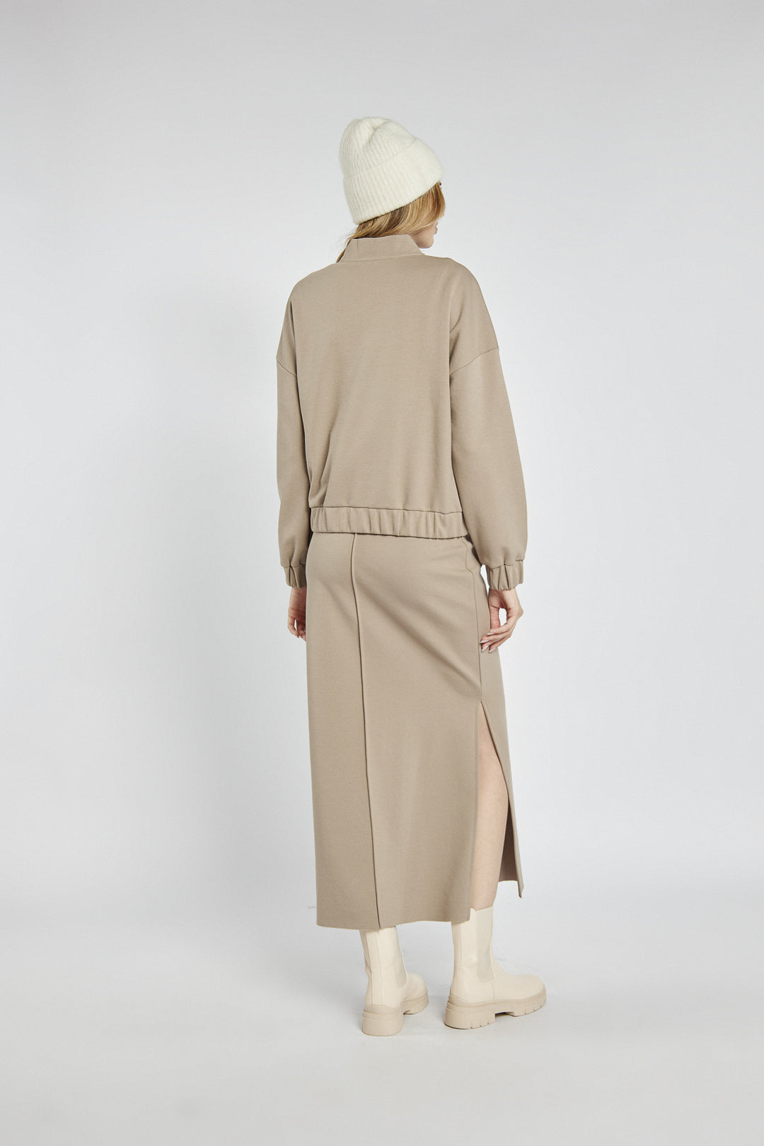 Beige long skirt with slits