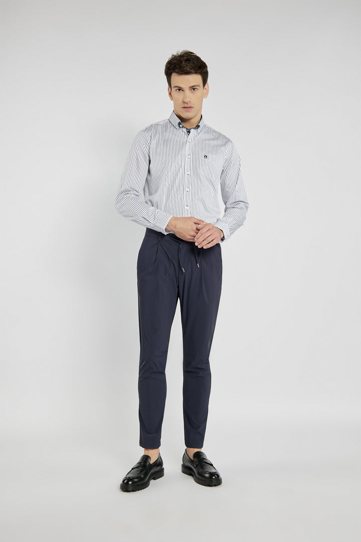 Campione men's shirt with white and navy blue vertical stripes