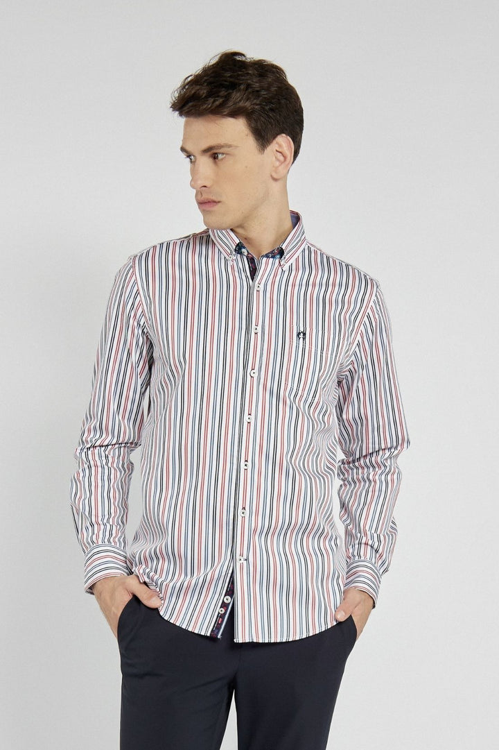 Men's colorful striped shirt with a button-down collar