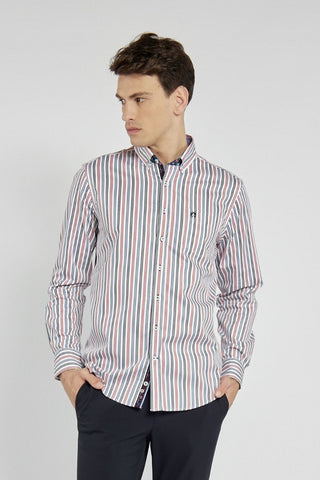 Men's colorful striped shirt with a button-down collar