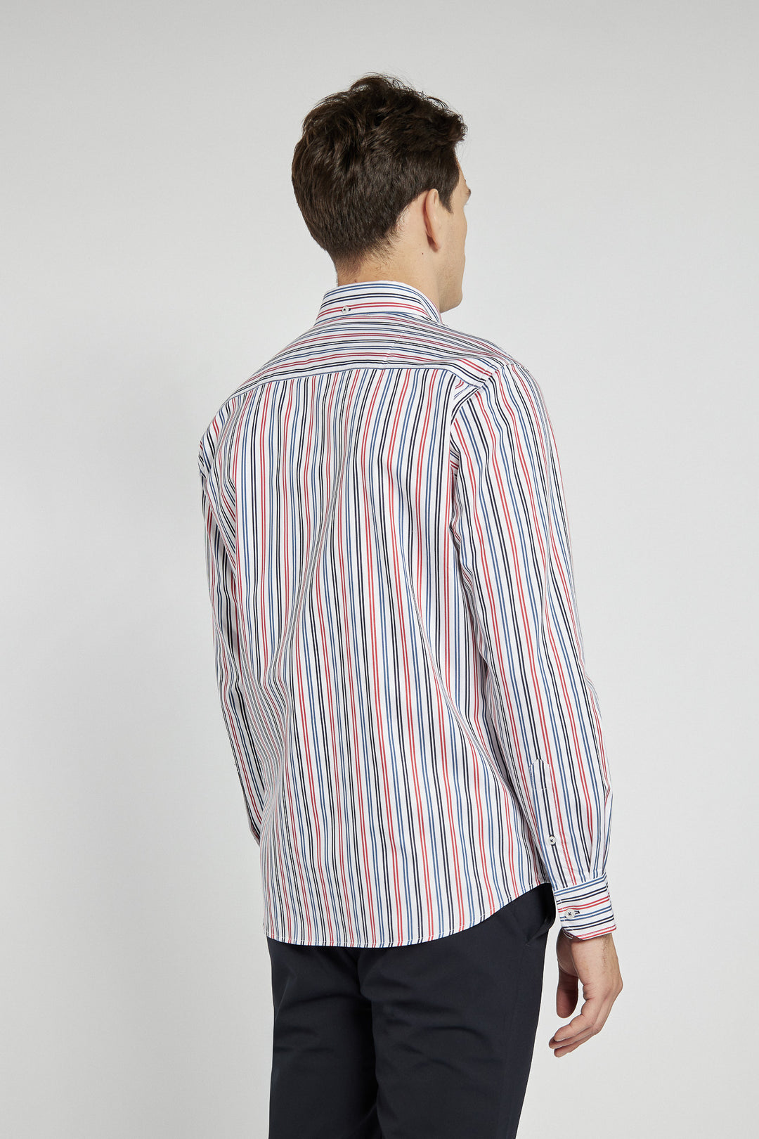 Men's colorful striped shirt with a button-down collar