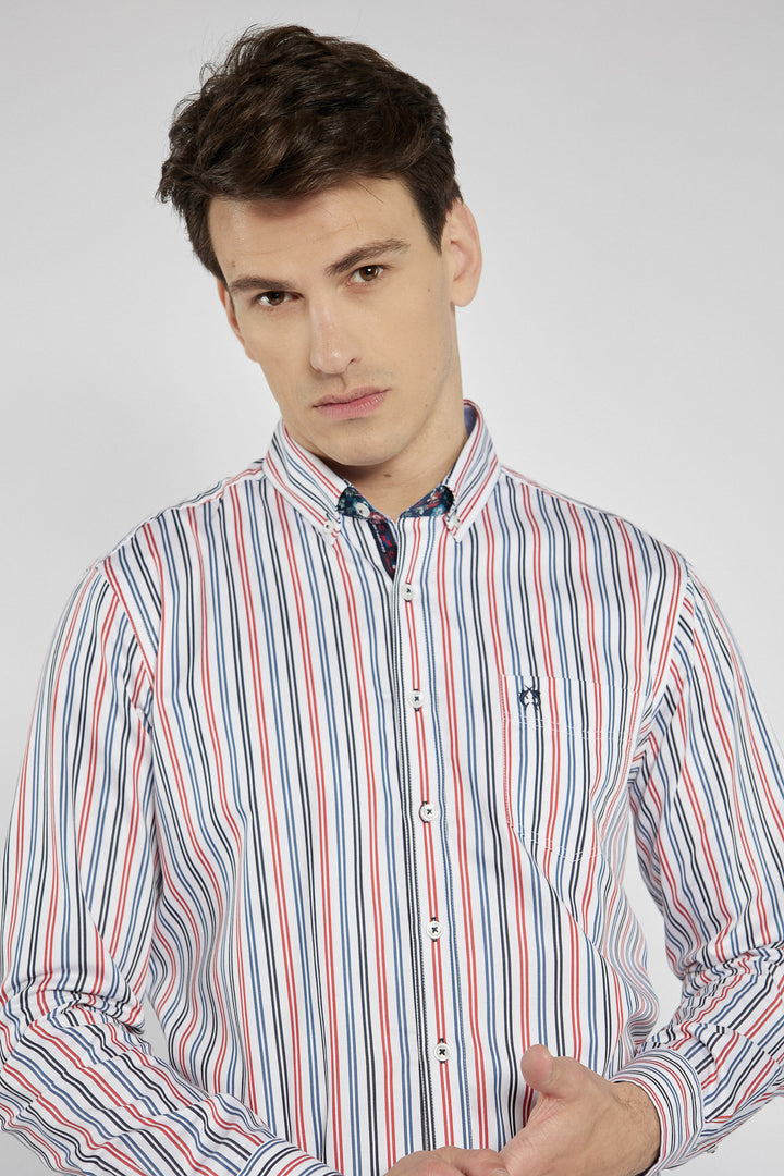 Men's colorful striped shirt with a button-down collar