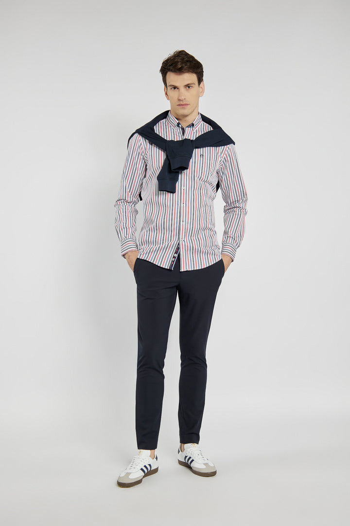 Men's colorful striped shirt with a button-down collar