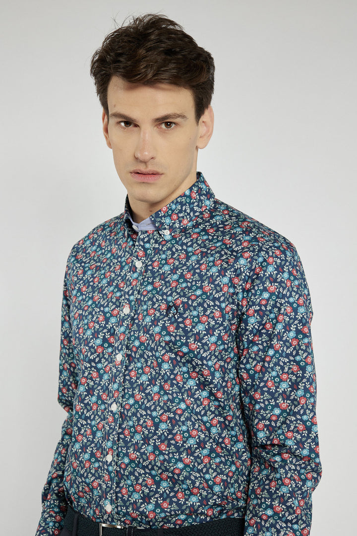Campione men's navy blue floral shirt, Modern Fit