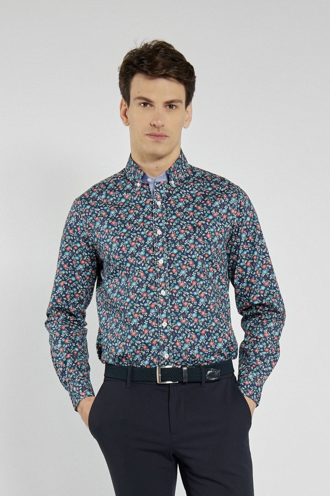 Campione men's navy blue floral shirt, Modern Fit