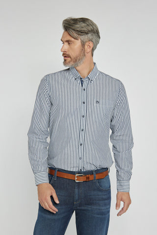 Campione men's shirt with white and navy blue stripes, Regular Fit