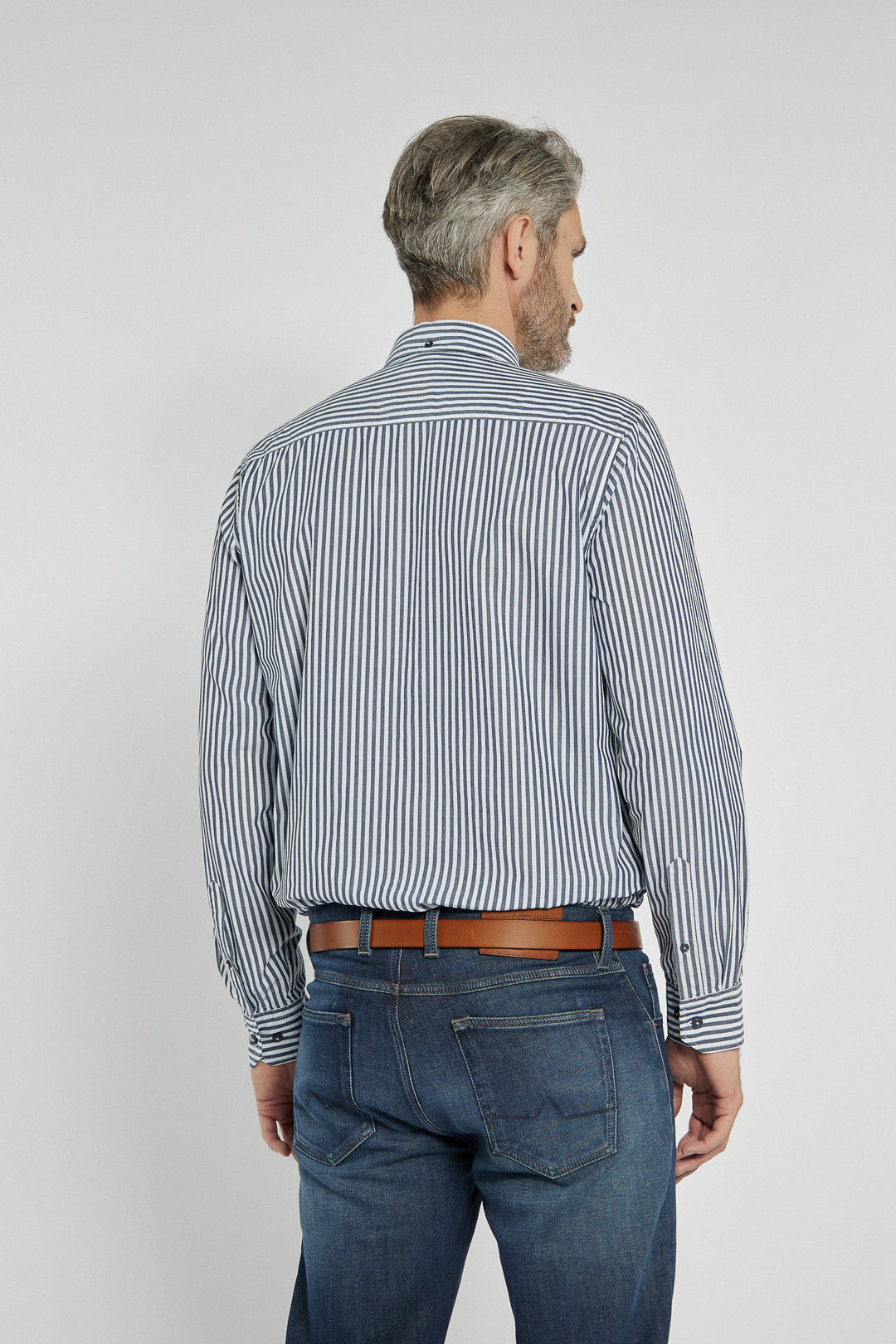 Campione men's shirt with white and navy blue stripes, Regular Fit