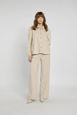 Beige corduroy pants with a straight cut
