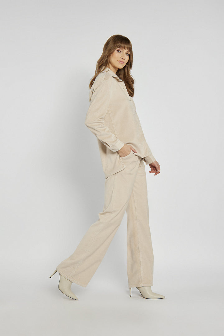 Beige corduroy pants with a straight cut