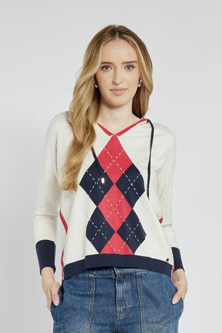 Beige diamond-pattern hoodie