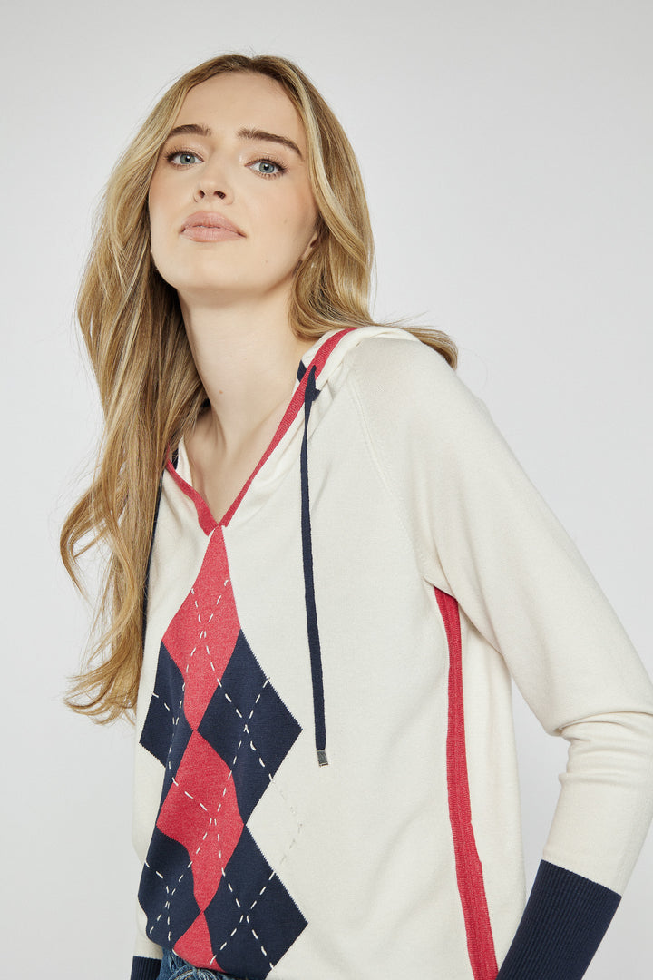 Beige diamond-pattern hoodie