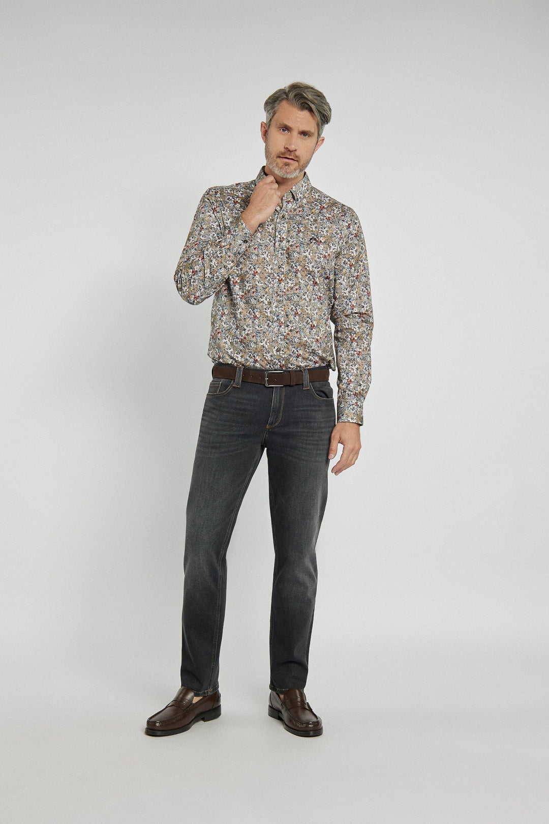 Alberto Men's Grey Straight Leg Jeans
