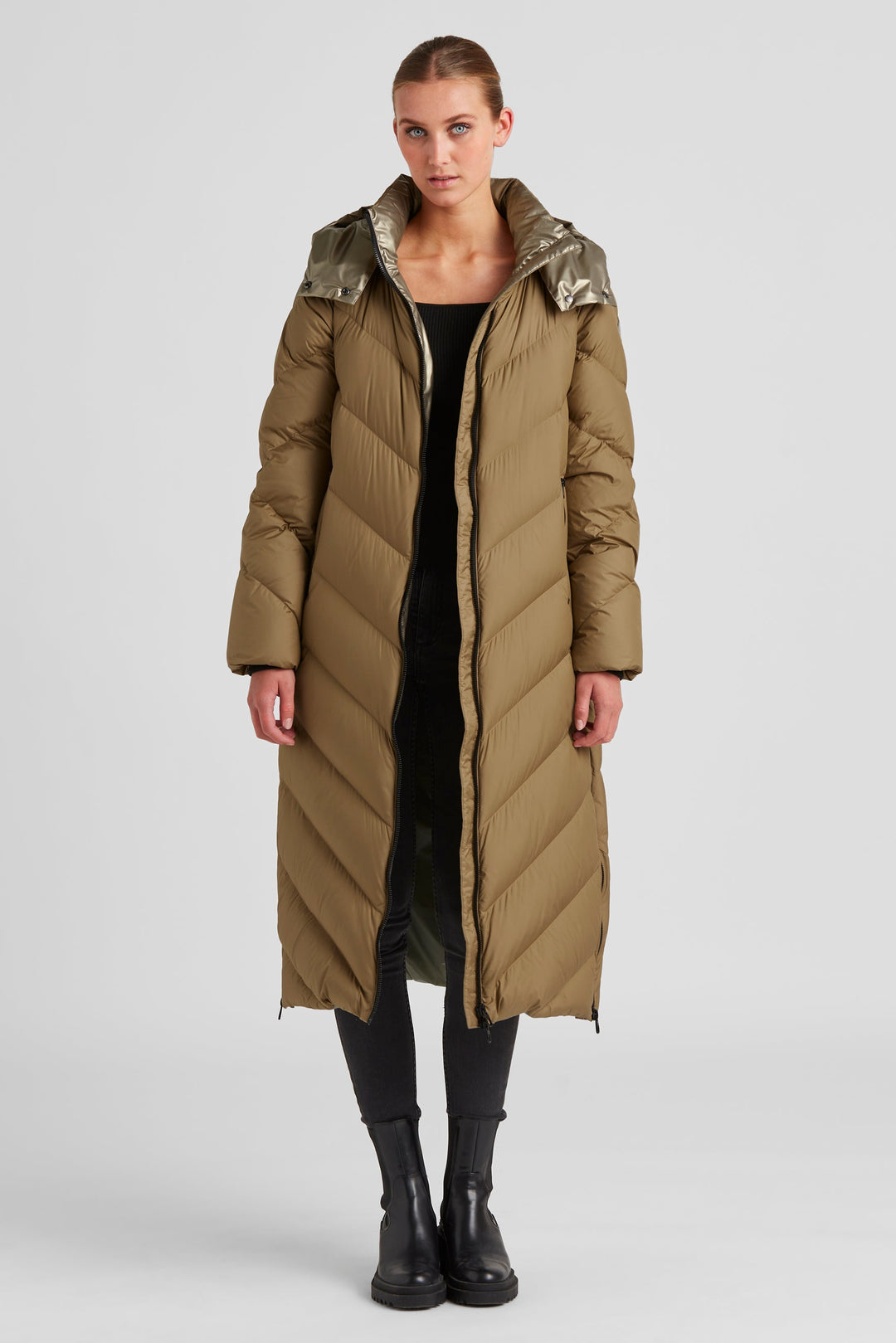 Long Down Jacket with Natural Filling