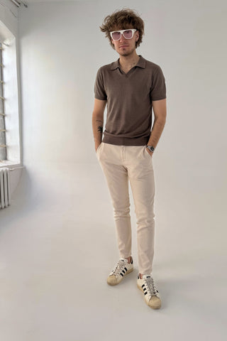 Fitted chinos pants in cotton and linen blend