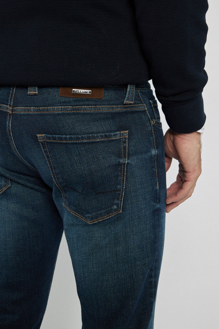Men's Navy Jeans with Tapered Legs