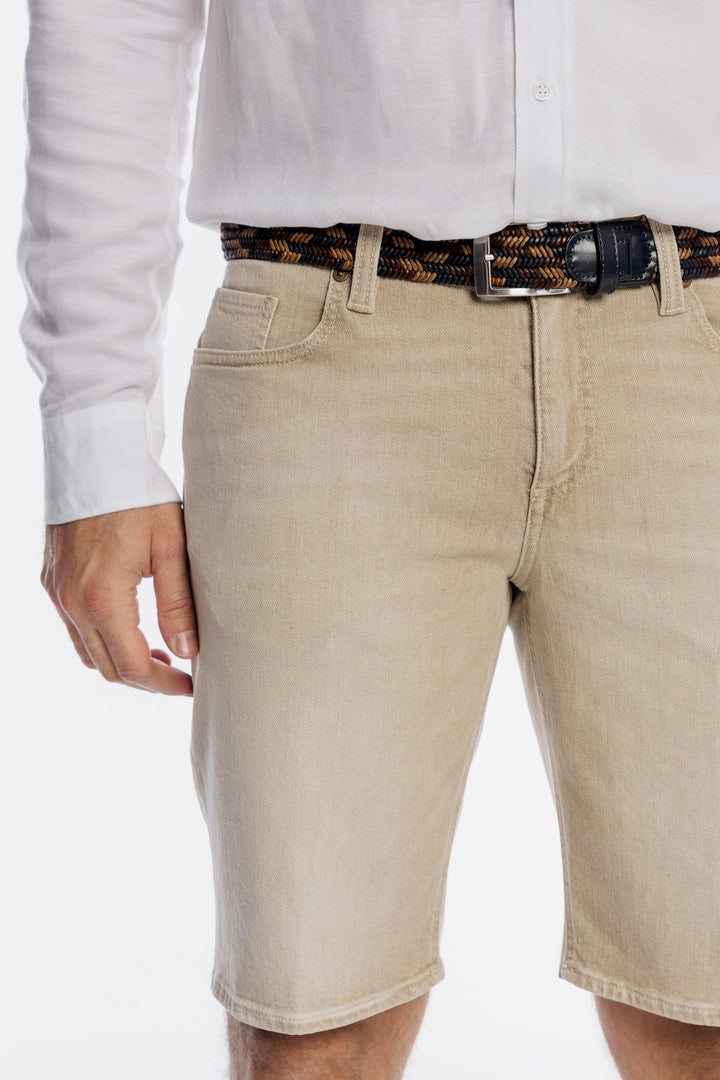 Alberto klassische Shorts in Beige mit Denim-Struktur