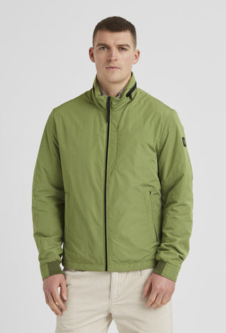 Green Zip-Up Jacket with Ribbed Cuffs and Stand Collar
