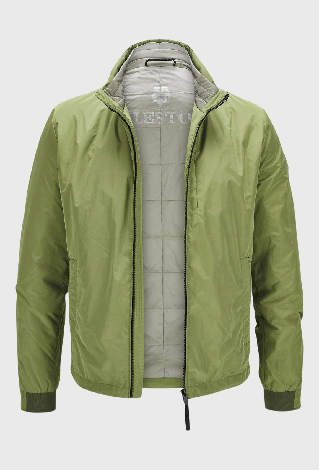 Grüne Jacke mit Reißverschluss, Rippbündchen und Stehkragen