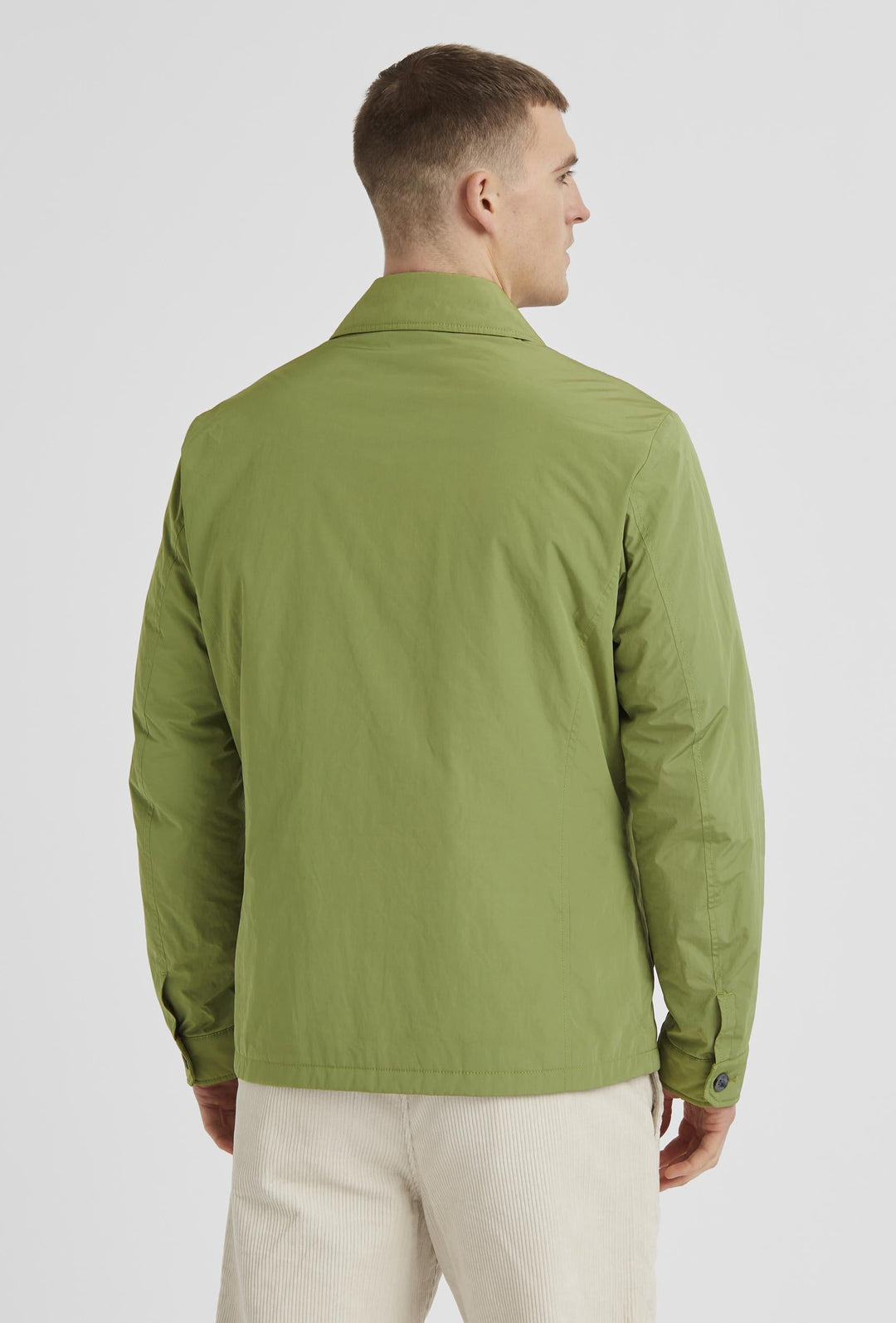 Green Jacket with Button Fastening, Stand Collar and Large Pockets