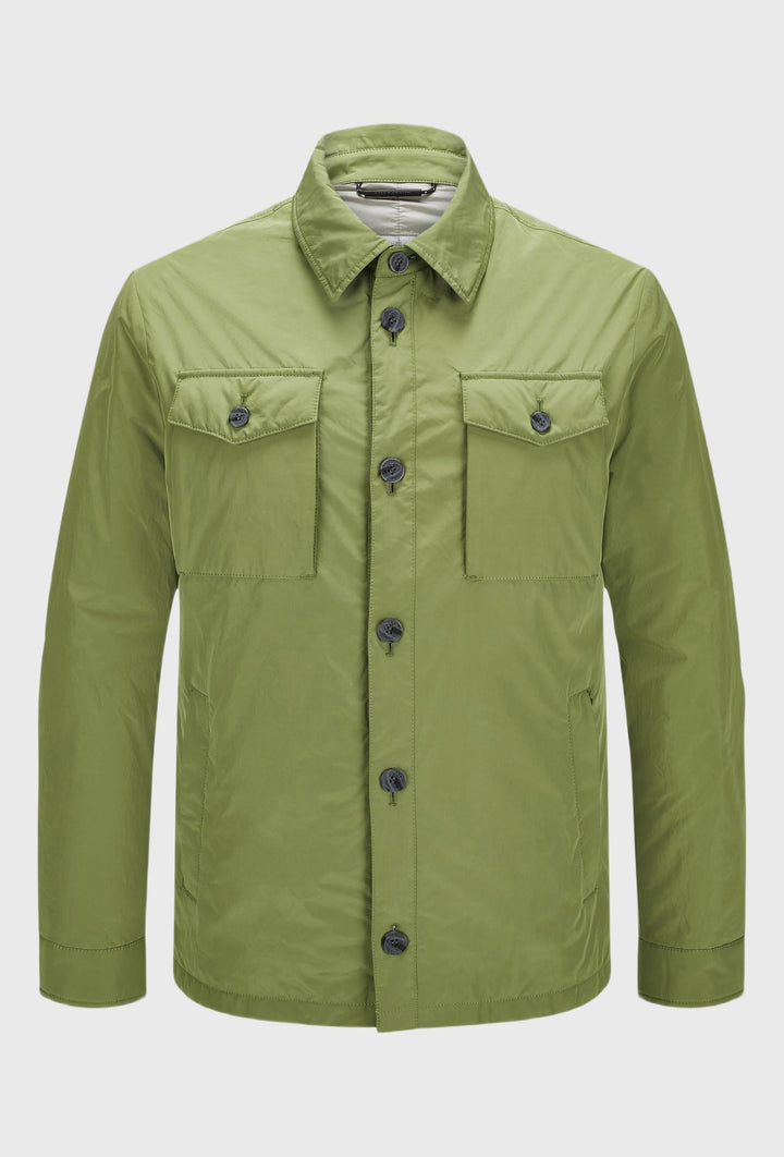 Green Jacket with Button Fastening, Stand Collar and Large Pockets